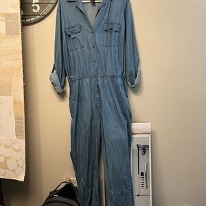 Fashion to Figure Blue Denim Jumpsuit with Roll-Tab Sleeves